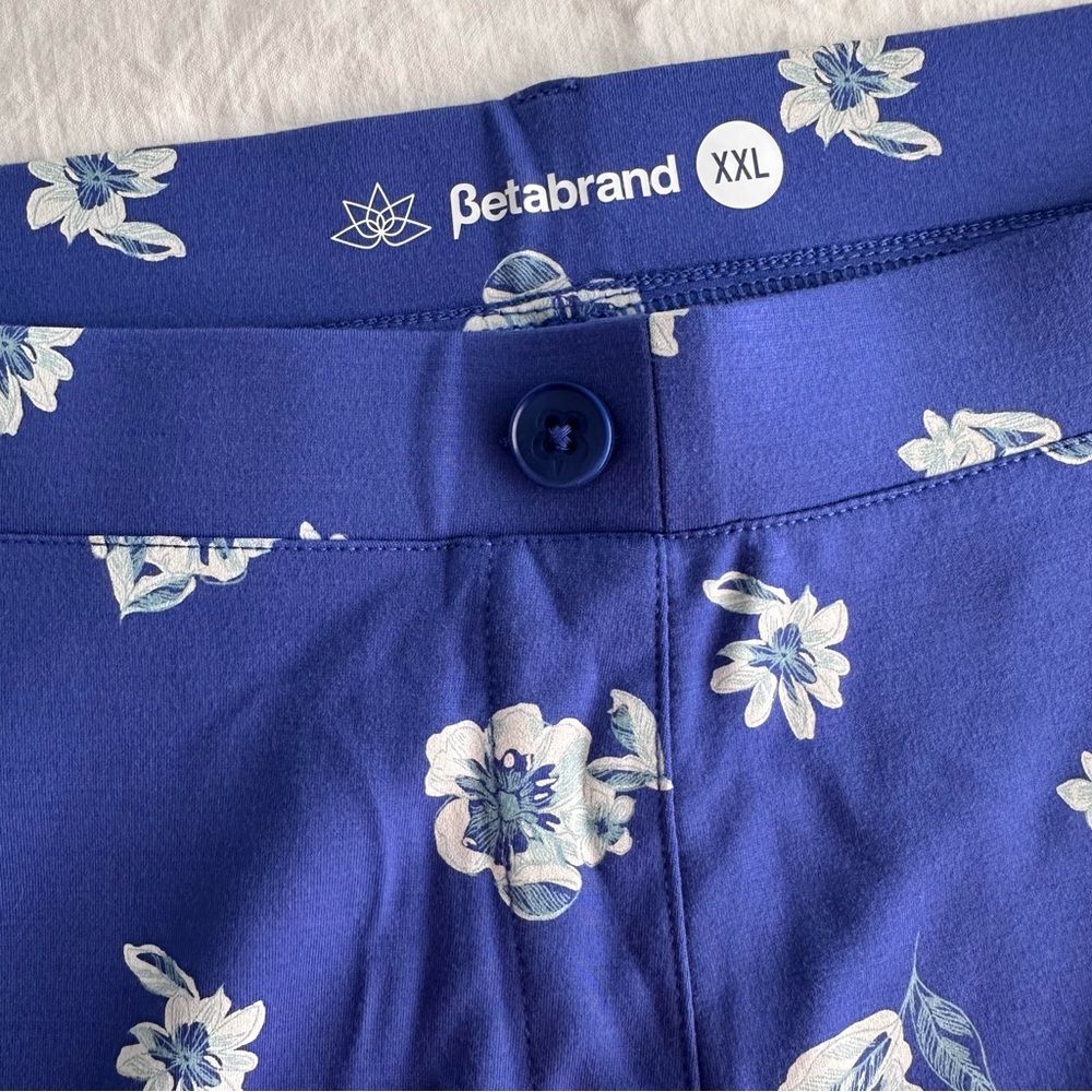 Betabrand Dress Pant Yoga Pants XXL Blue Floral Bootcut Work Stretch Trouser